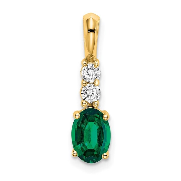 Kazi Luxury Jewelry - 14k Yellow Gold Oval Created Emerald And Diamond Pendant
